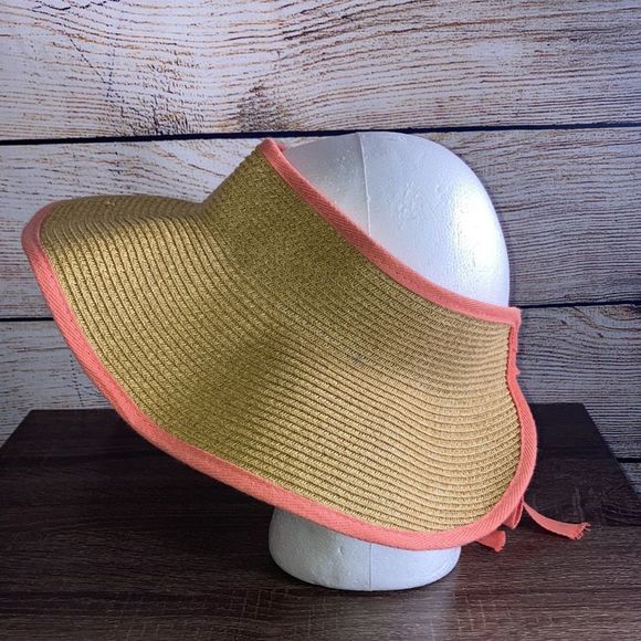 Womens Cappelli Straworld Wide Brim Visor Hat OS with Peach trimming - Picture 5 of 9